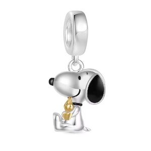 Peanuts SNOOPY & WOODSTOCK Sterling Silver S925 Dangle Charm with Gift Box NEW